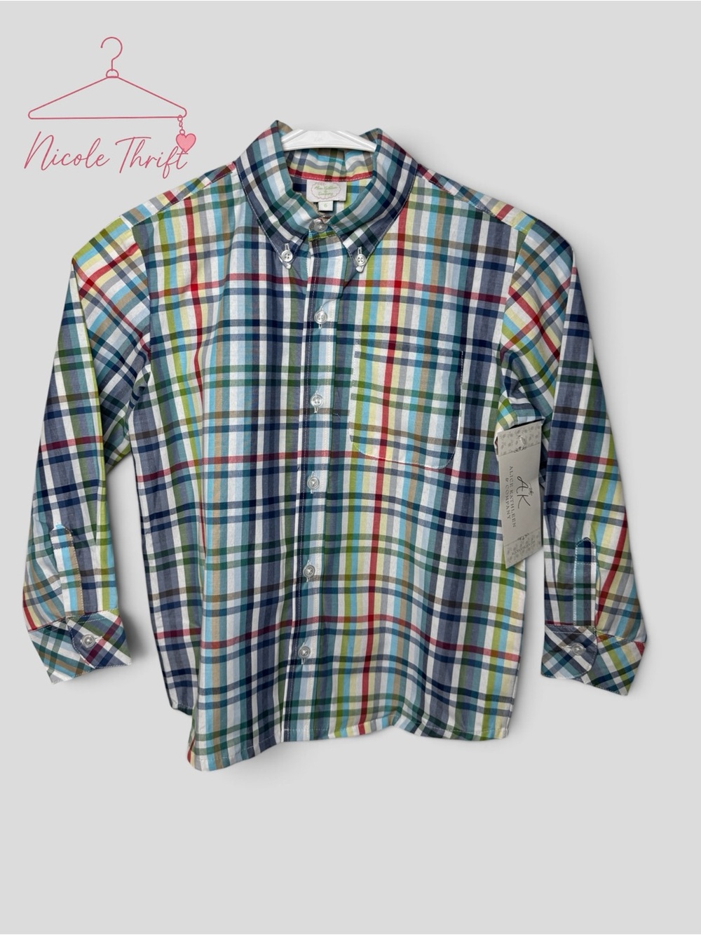 Alice Kathleen & Company Boys Multicolor Plaid Button Down Shirt Size 6 NWT